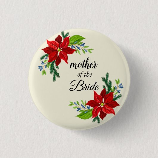 Poinsettia Bouquet Mutter der Braut Button (Vorderseite)