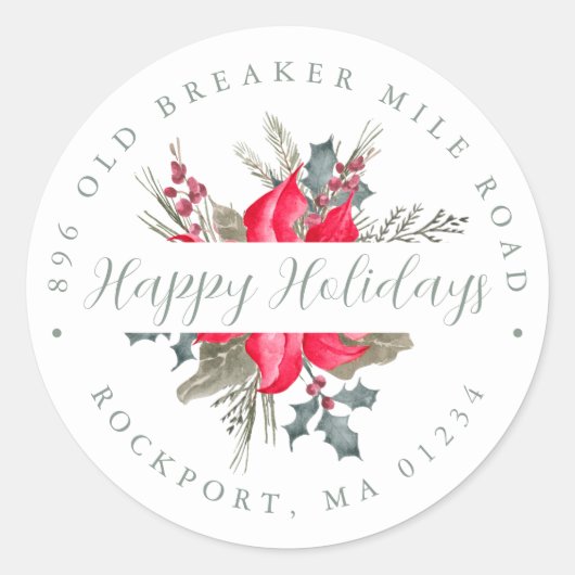 Poinsettia Bouquet Weihnachtsrückgabe Runder Aufkleber (Vorderseite)