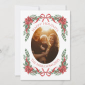 Poinsettia Bow Photo Christmas Feiertagskarte (Vorderseite)