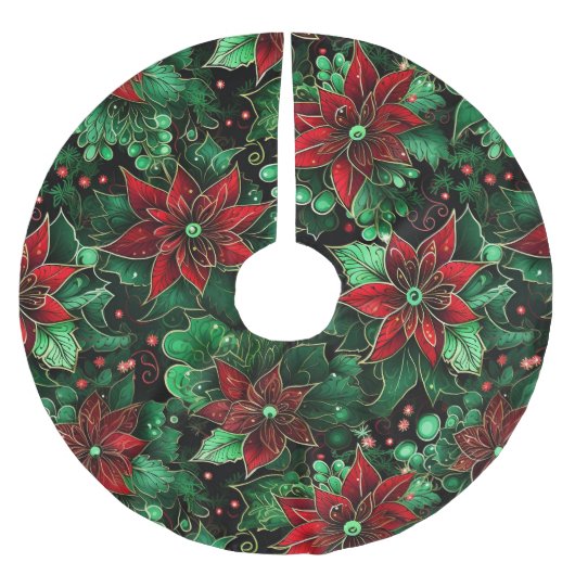 Poinsettia Briwelred Polyester Weihnachtsbaumdecke (Vorderseite)