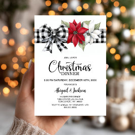 Poinsettia Büffelkariert Weihnachtsessen Einladung