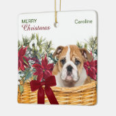 Poinsettia Bulldog Welpe Christmas Basket Keramikornament (Links)