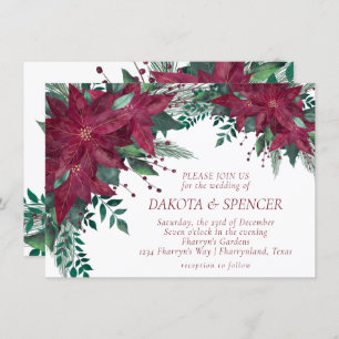 Poinsettia Burgund und Aquamarine Hochzeit Einladung