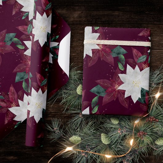 Poinsettia Burgund und Aquamarine Winterferien Geschenkpapier