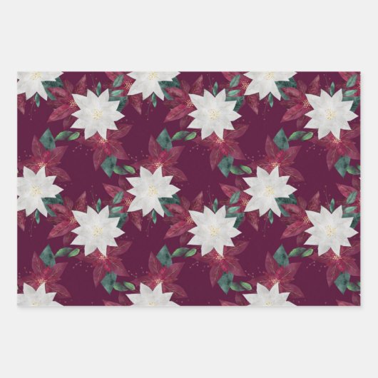 Poinsettia Burgund und Aquamarine Winterferien Geschenkpapier Set (Vorderseite 3)