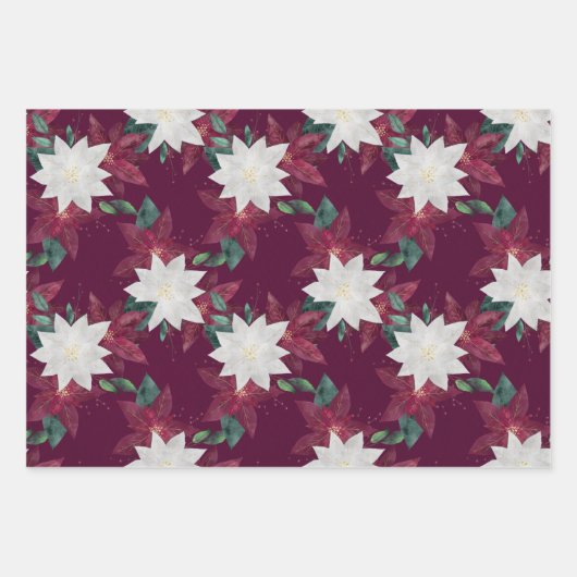 Poinsettia Burgund und Aquamarine Winterferien Geschenkpapier Set (Vorderseite 2)