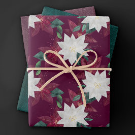 Poinsettia Burgund und Aquamarine Winterferien Geschenkpapier Set