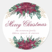 Poinsettia Burgundy und Aquamariner Umschlag Aufkl Runder Aufkleber (Vorderseite)