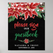Poinsettia Chalkboard Weihnachtsbuchhochzeit Poster (Vorne)