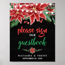 Poinsettia Chalkboard Weihnachtsbuchhochzeit Poster