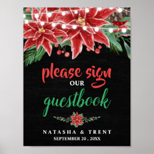 Poinsettia Chalkboard Weihnachtsbuchhochzeit Poster