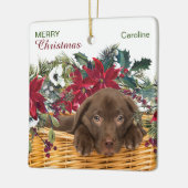Poinsettia Chocolate Labrador Weihnachtskorb Keramikornament (Links)
