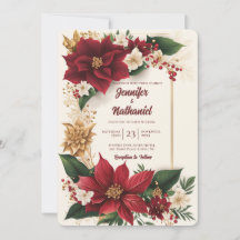 Poinsettia Christmas Burgundy Gold Floral Wedding