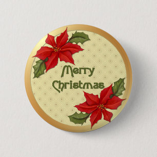 Poinsettia Christmas Button