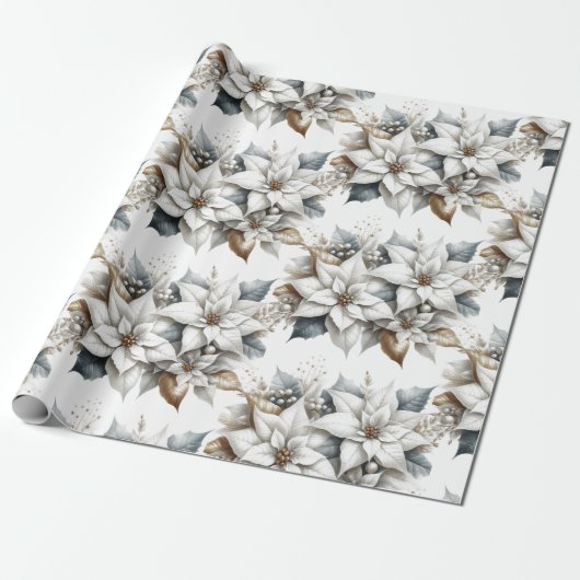Poinsettia Christmas Floral Wrapping Paper Geschenkpapier (Ungerollt)