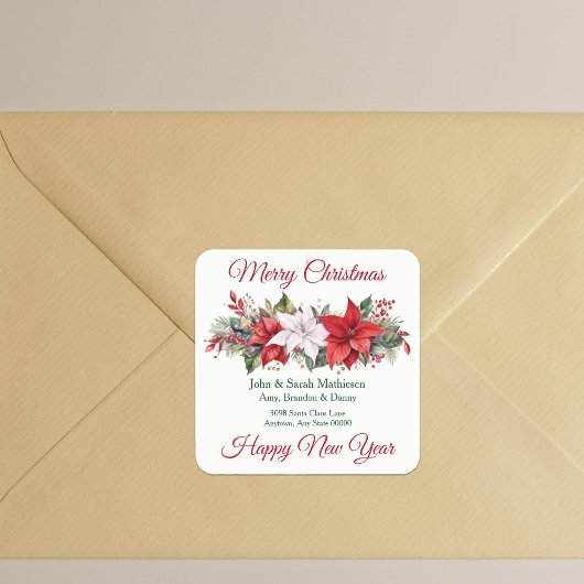 Poinsettia Christmas Flower Return Address Quadratischer Aufkleber