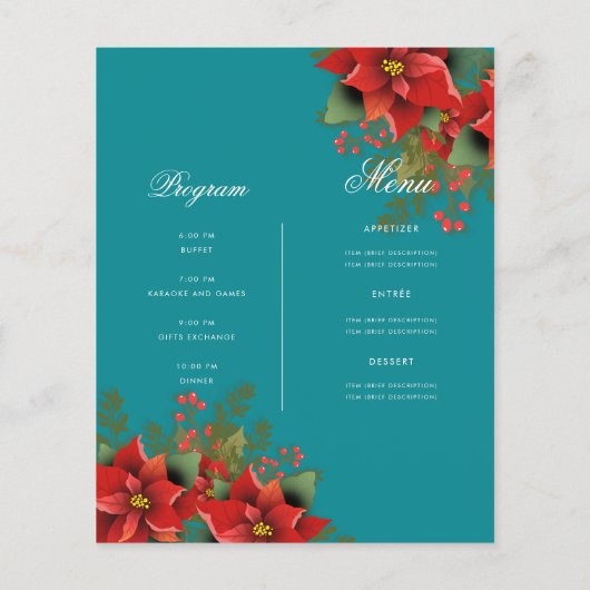 Poinsettia Christmas Invest Program Menu Aquamarin Flyer (Hinten)