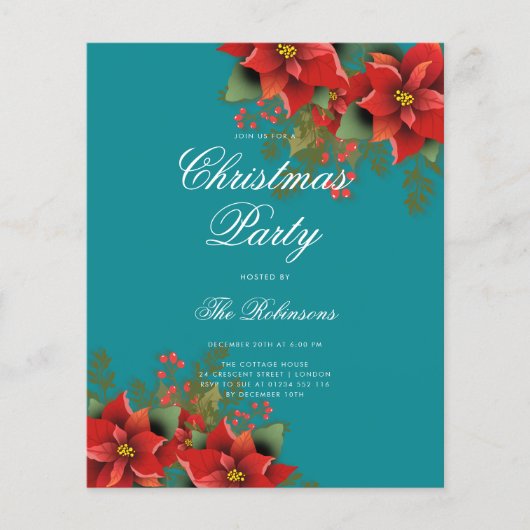 Poinsettia Christmas Invest Program Menu Aquamarin Flyer (Vorne)