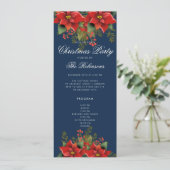 Poinsettia Christmas Invite Program & Menu Navy Einladung (Stehend Vorderseite)