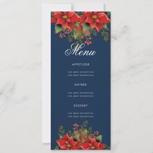 Poinsettia Christmas Invite Program & Menu Navy Einladung (Rückseite)