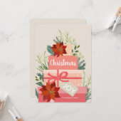 Poinsettia Christmas Joy Custom Familienname Karte (Vorderseite/Rückseite Beispiel)