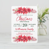 Poinsettia Christmas Open House Party Einladung (Stehend Vorderseite)