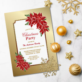 Poinsettia Christmas Party Gold Borden Einladung
