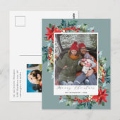 Poinsettia Christmas Pine Needle Funny Message Blu Postkarte (Vorne/Hinten)