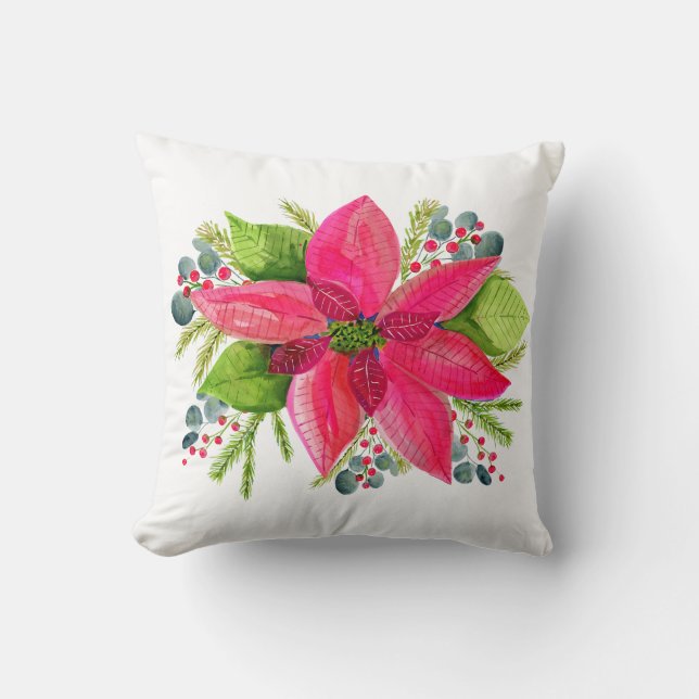 Poinsettia Christmas Throw Pillow Kissen (Vorderseite)