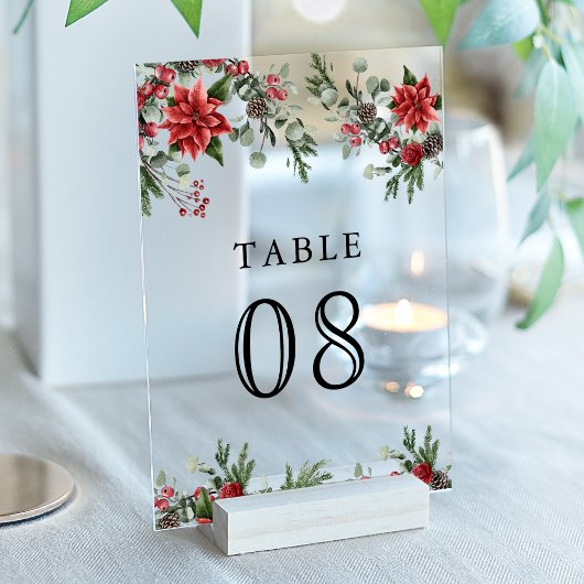 Poinsettia Christmas Wedding Acrylic Table Number Acryleinladungen