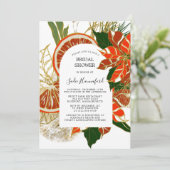 Poinsettia Citrus Gold Winter Brautparty Einladung (Stehend Vorderseite)