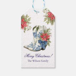 Poinsettia Cowgirl Boot Christmas Gift Tag Geschenkanhänger