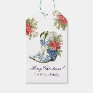 Poinsettia Cowgirl Boot Christmas Gift Tag Geschenkanhänger