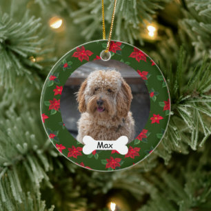 Poinsettia Custom Pet Puppy Dog Foto Keramik Ornament