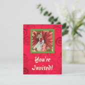 Poinsettia-Dame Invitation Einladung (Stehend Vorderseite)