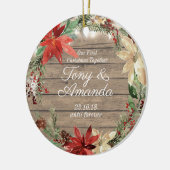 Poinsettia, die unser erstes Weihnachten zusammen Keramik Ornament (Links)