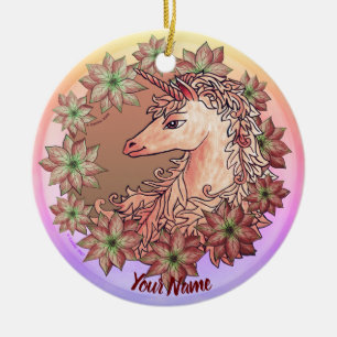 Poinsettia Einhorn Keramik Ornament