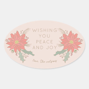 Poinsettia Einkäufe und Banner Ovaler Aufkleber