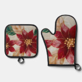 Poinsettia Elegance Holiday Ofenhandschuh & Topflappen-Set (Vorderseite)
