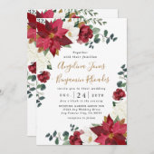 Poinsettia Elegant Red Gold White Floral Wedding Einladung (Vorne/Hinten)