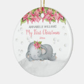 Poinsettia Elephant Baby's 1. Keramik Ornament (Links)