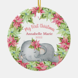 Poinsettia Elephant Baby's 1. Keramik Ornament