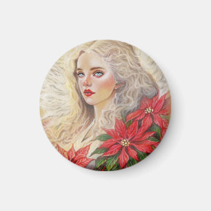 Poinsettia-Engel-Ornament Magnet