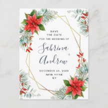 Poinsettia Eukalyptus Pine Wedding Save the Date