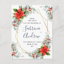 Poinsettia Eukalyptus Pine Wedding Save the Date