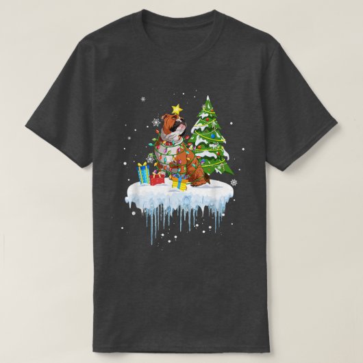 Poinsettia Fairy Lights Christmas Tree Bulldog T-Shirt (Design vorne)