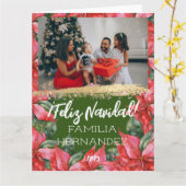 Poinsettia Feliz Navidad Foto Karte (Gelbe Blume)