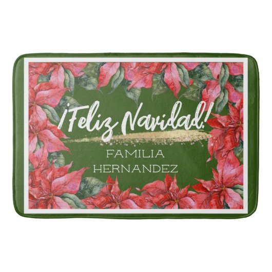 Poinsettia Feliz Navidad Holiday Name Badematte (Vorderseite)