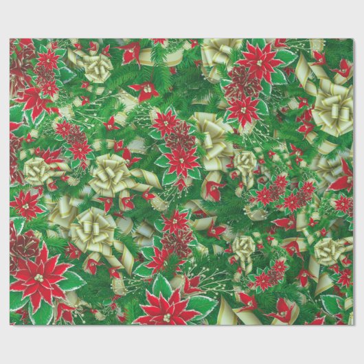 Poinsettia Fir Blätter Ribbons Blumenweihnachtsfes Geschenkpapier (Flach)