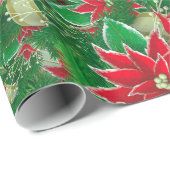 Poinsettia Fir Blätter Ribbons Blumenweihnachtsfes Geschenkpapier (Rolleneckpunkt)